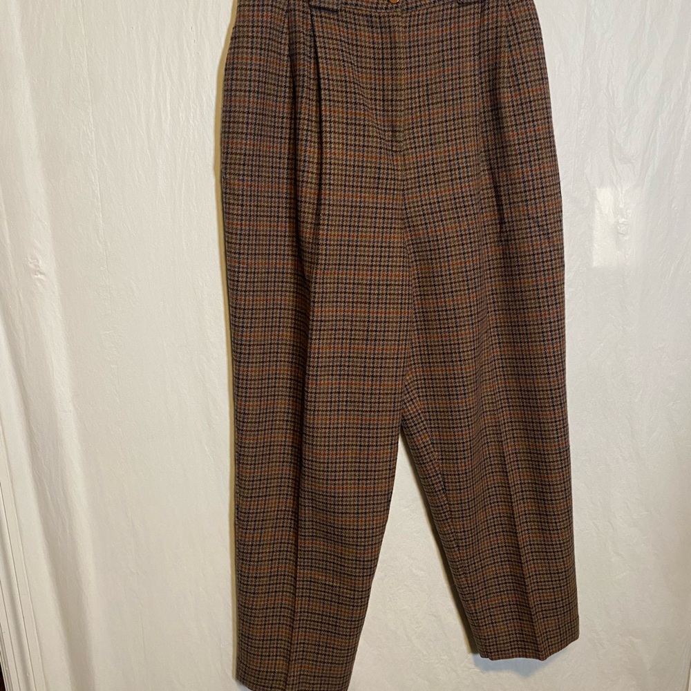 Savannah Brown Wool Blend Dress Pants with Colorful Knit Plaid
